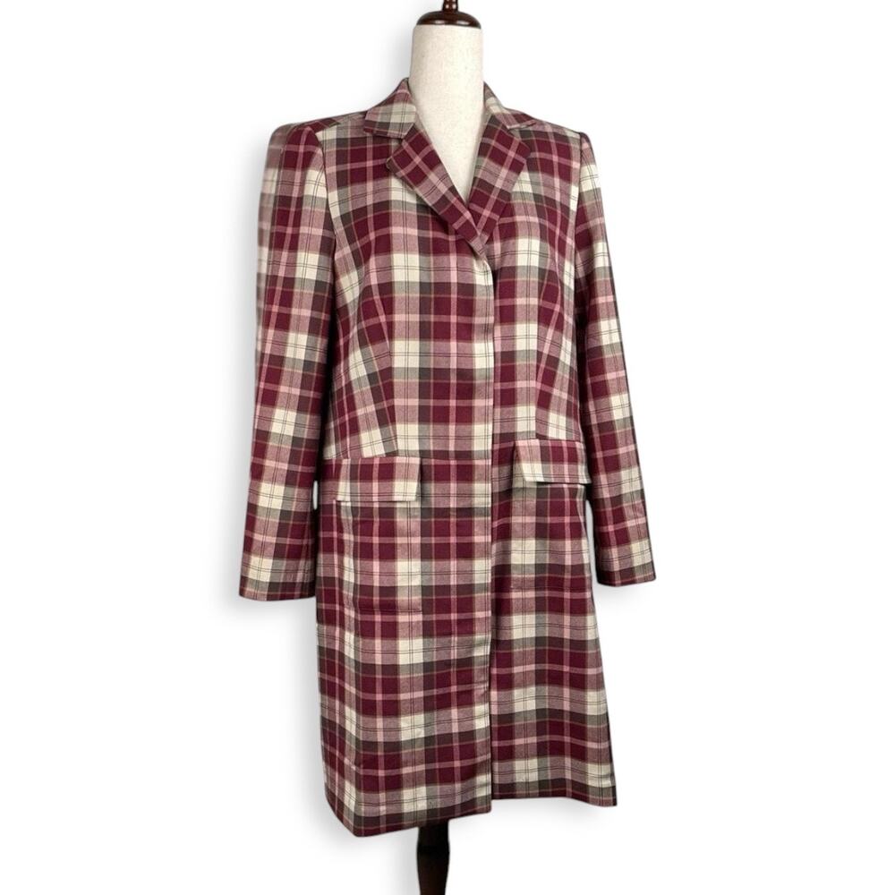 1. State Plaid Coat - Burgundy and Cream